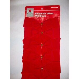 Set 6 Hand Made Red Velvet Christmas Mini Bows Wreath Fence Mailbox Holiday